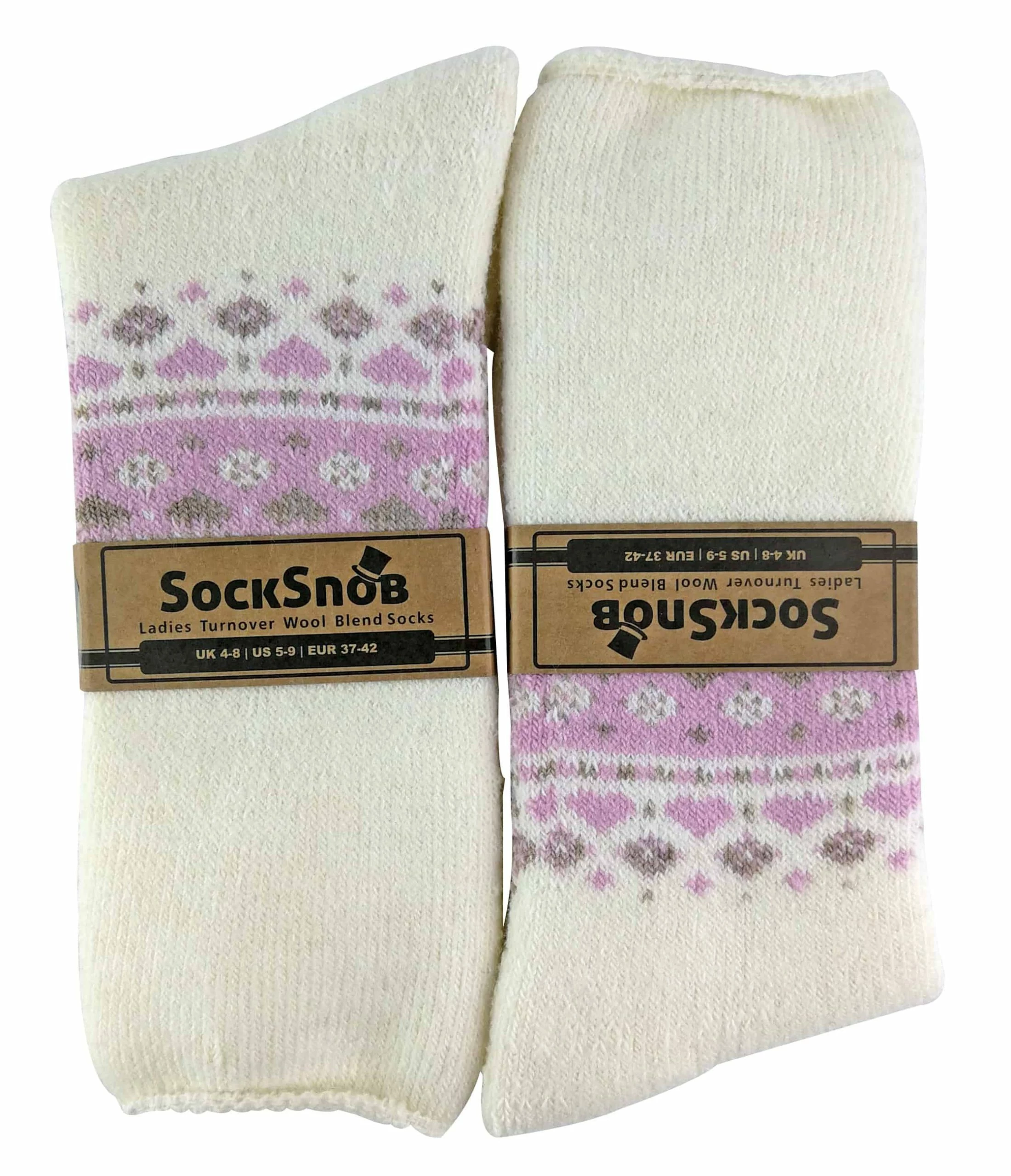 Sock Snob - Ladies Turn Over Top Warm Thermal Winter Nordic Bed Socks - Cream - Image 2