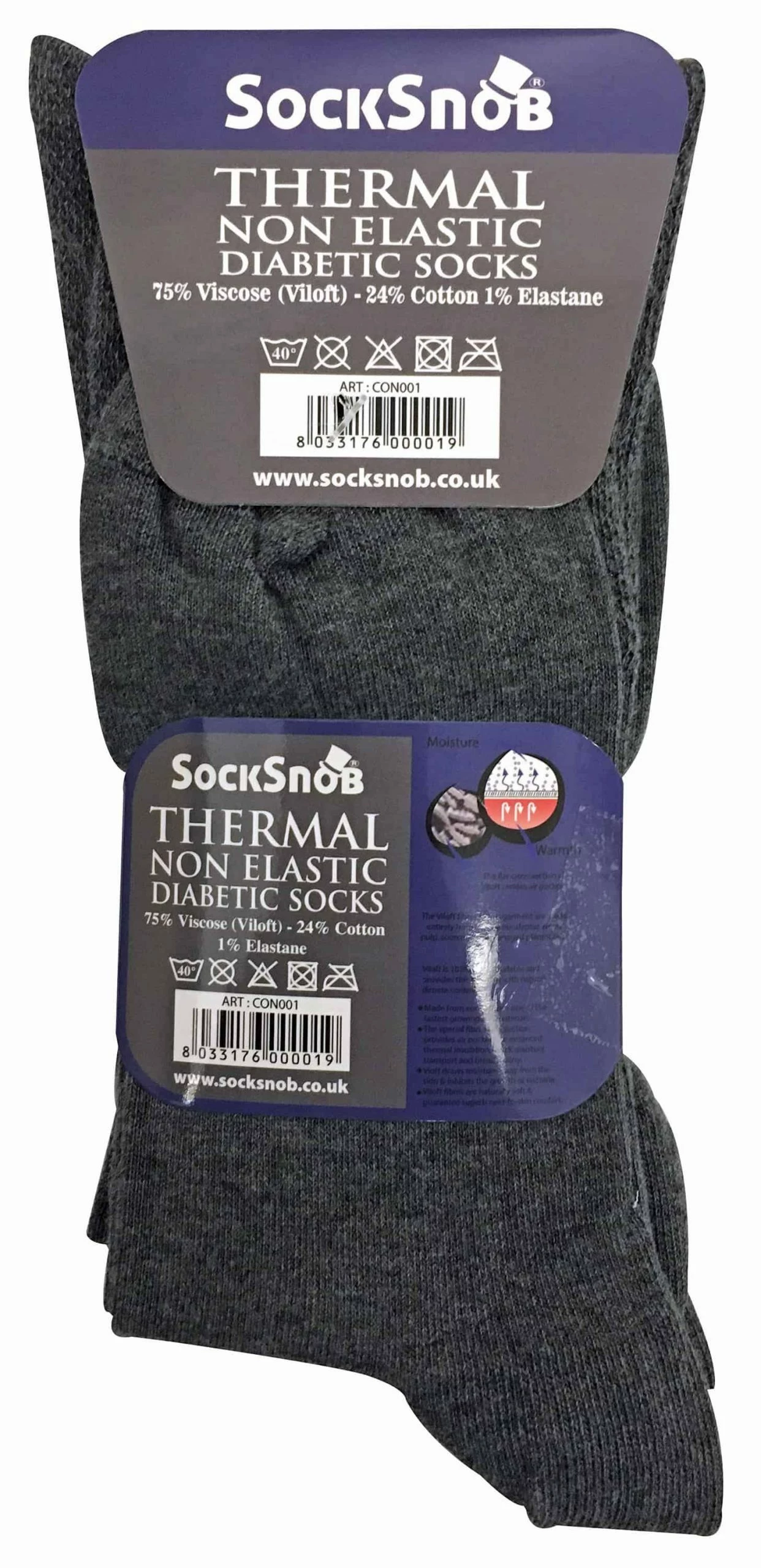 Sock Snob 3 Pack Men's Non Elastic Thermal Diabetic Socks for Poor Circulation - Grey - Image 2