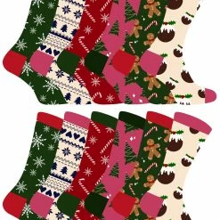 Ladies Christmas Socks | Sock Snob | Womens Colourful Novelty Design Xmas Socks | Gift for Her - 12 Pack - Multicolour