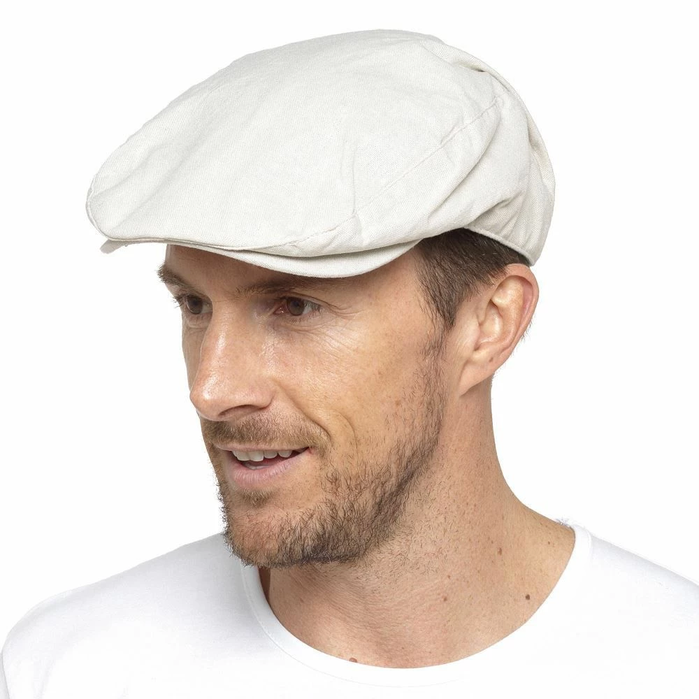 Sock Snob Mens Linen Flat Cap in Cream & Denim - Cream - Image 2