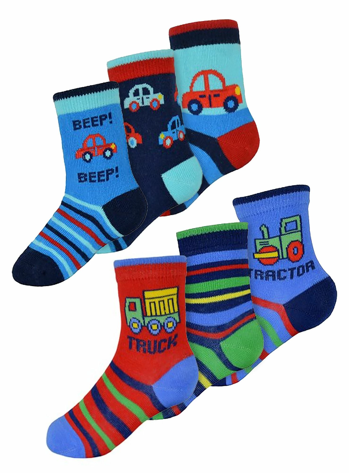 Baby Boys Cotton Cars Trucks Design Pattern Socks | 6 Pair Multipack | Sock Snob | Socks for Toddler - Cars - Multicolour