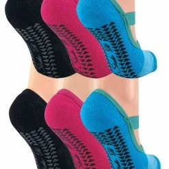 6 Pair Multipack Womens Invisible Yoga Socks with Straps | Sock Snob | Non Slip Cotton Anti Skid Pilates Socks - Assorted - Multicolour