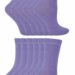 12 Pair Multipack Kids Cotton Colourful Casual Socks | Sock Snob | Plain Dress Socks for Boys & Girls - Lilac - Purple