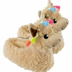 Sock Snob Childrens / Kids Plush 3D Llama Head Slippers - Beige