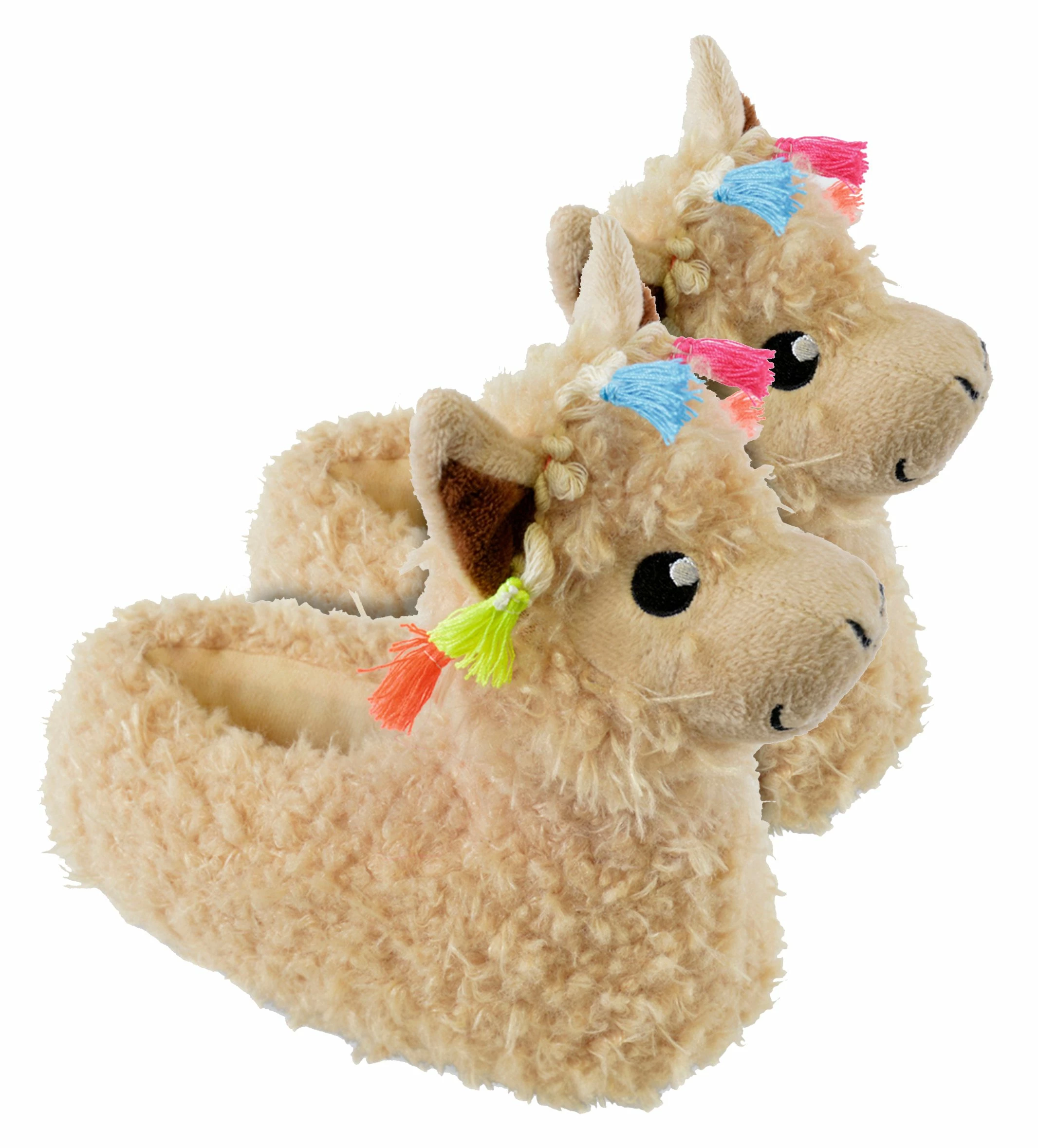Sock Snob Childrens / Kids Plush 3D Llama Head Slippers - Beige