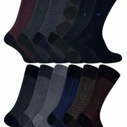 12 Pair Multipack Mens Luxury Bamboo Socks | SOCK SNOB | Patterned Suft Soft 6-11 Socks - Assorted - Multicolour