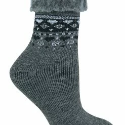 Sock Snob - Ladies Turn Over Top Warm Thermal Winter Nordic Bed Socks - Charcoal