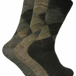 Sock Snob - Men's 3 Pack Lambs Wool Blend Patterned Soft Top Socks - Brown