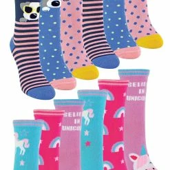 12 Pair Multipack Kids Novelty Bamboo Trainer Socks | Sock Snob | Breathable Low Cut Socks with Fun Designs - Pack 2 (Dogs & Unicorns) - Multicolour