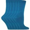 Sock Snob - 6 Pairs Ladies Plain Coloured Cotton Socks - Teal