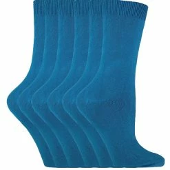 Sock Snob - 6 Pairs Ladies Plain Coloured Cotton Socks - Teal