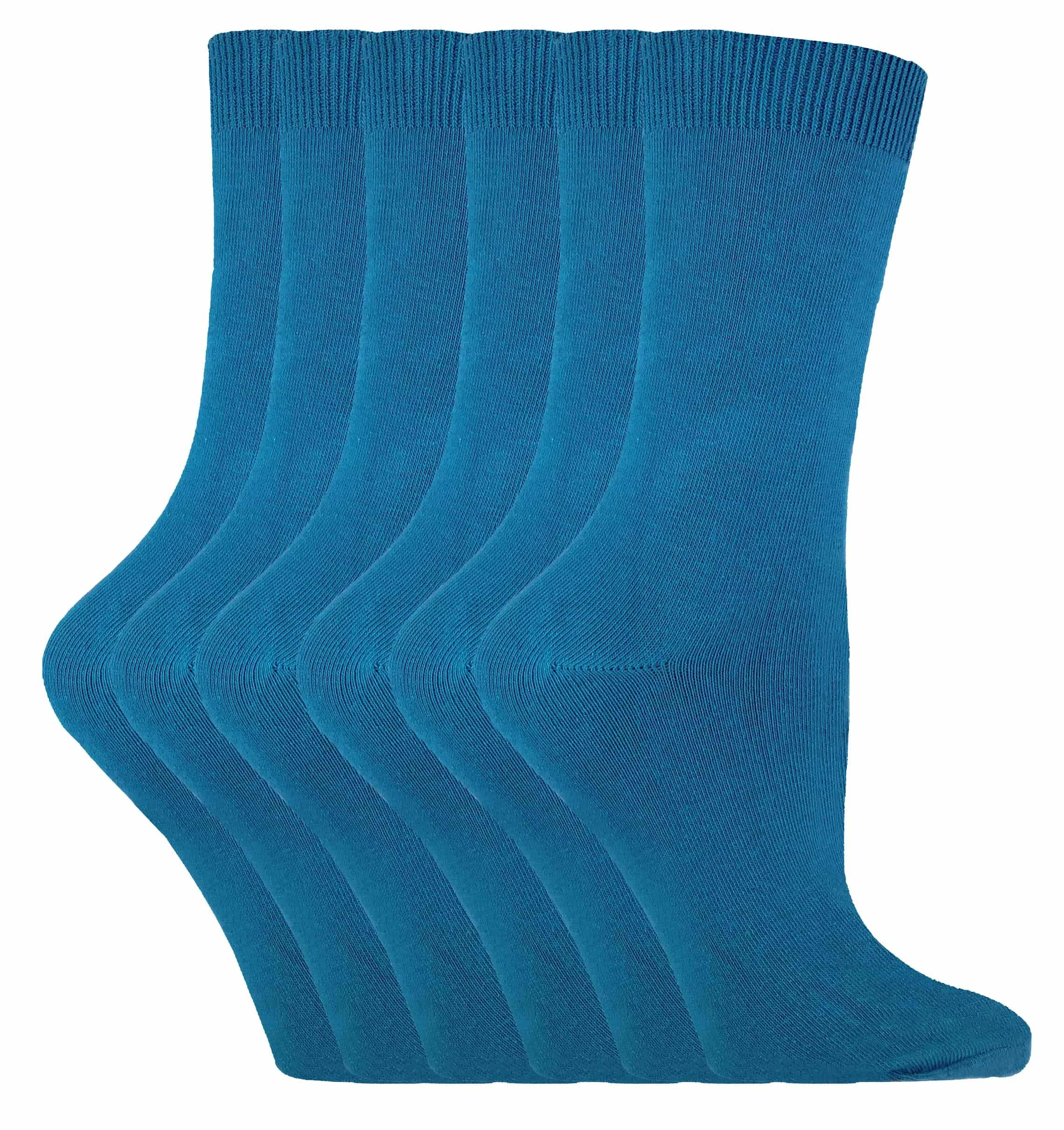 Sock Snob - 6 Pairs Ladies Plain Coloured Cotton Socks - Teal