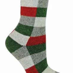 Sock Snob - Ladies Checkered Patterned Breathable Wool Blend Socks - Green