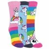 Sock Snob Childrens Girls 3 Pack Mythical Unicorn Striped Rainbow Theme Socks - Pink