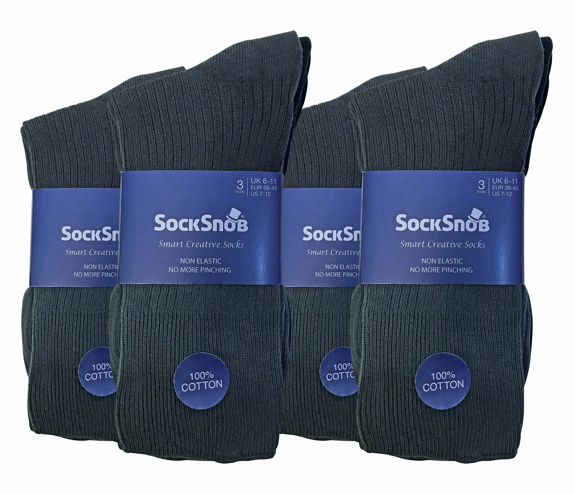 12 Pair Multipack Mens 100% Cotton Diabetic Friendly Socks | Sock Snob | Ribbed Non Elastic Loose Wide Top Socks - TSFD02 - Multicolour - Image 2