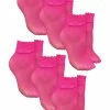 6 Pair Multipack Ladies Fishnet Ankle Socks | Sock Snob | Stylish Designed Short Lace Socks for Women - Pink