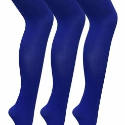 3 Pair Multipack Womens Coloured Opaque 80 Denier Tights | Sock Snob | Plain Block Colour Tights - Colbalt Blue
