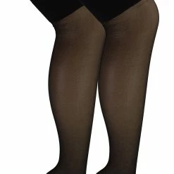 2 Pair Multipack Women's Seamed Stockings with Lace Top | Sock Snob | Ladies Thigh High Stockings - Black / Black