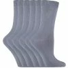 Sock Snob - 6 Pairs Ladies Plain Coloured Cotton Socks - Grey