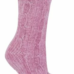 Sock Snob Ladies Chenille Winter Booties with Grippers | Non Slip | Slipper Socks | Indoor - Peach - Pink