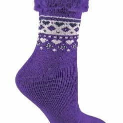 Sock Snob - Ladies Turn Over Top Warm Thermal Winter Nordic Bed Socks - Purple