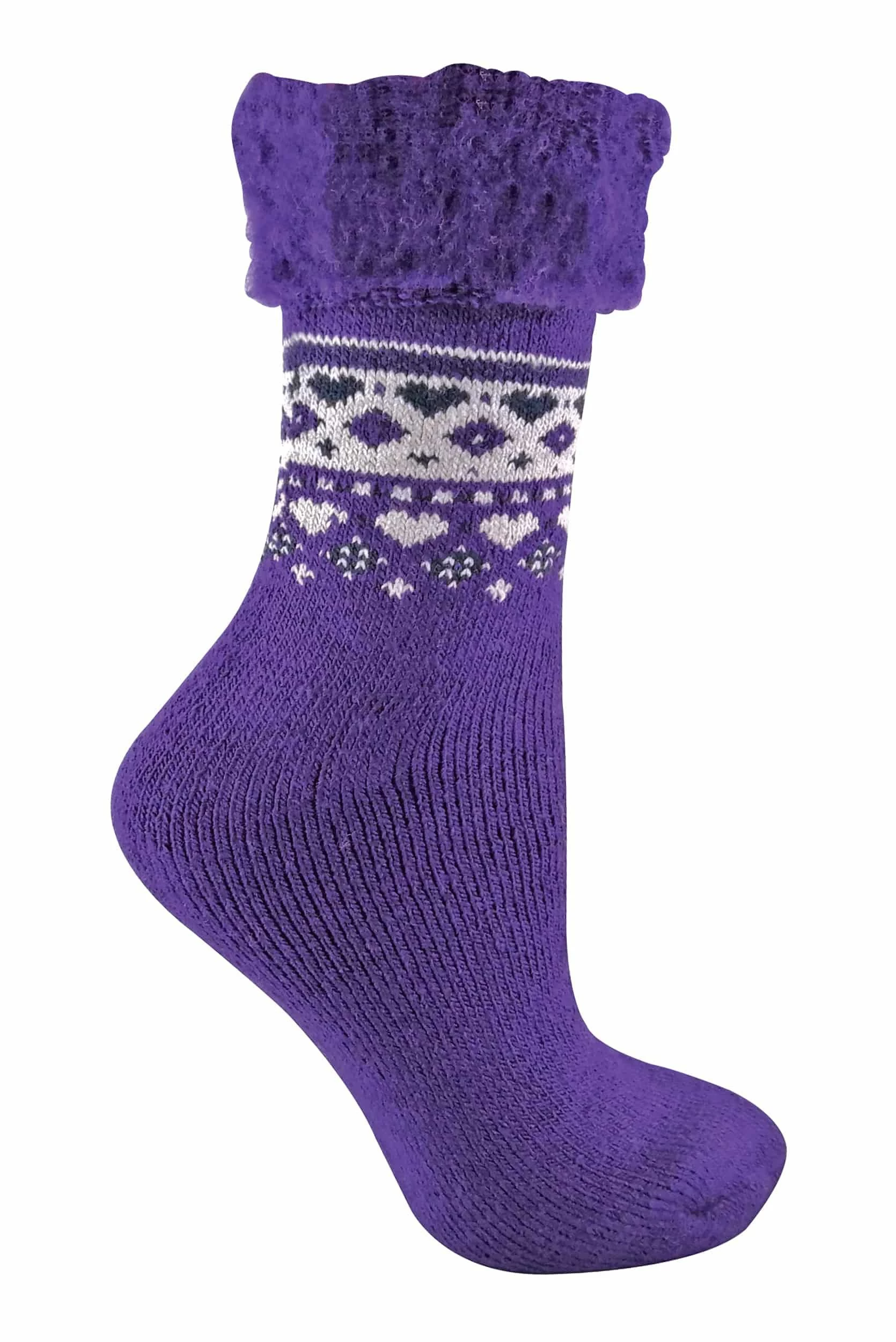 Sock Snob - Ladies Turn Over Top Warm Thermal Winter Nordic Bed Socks - Purple