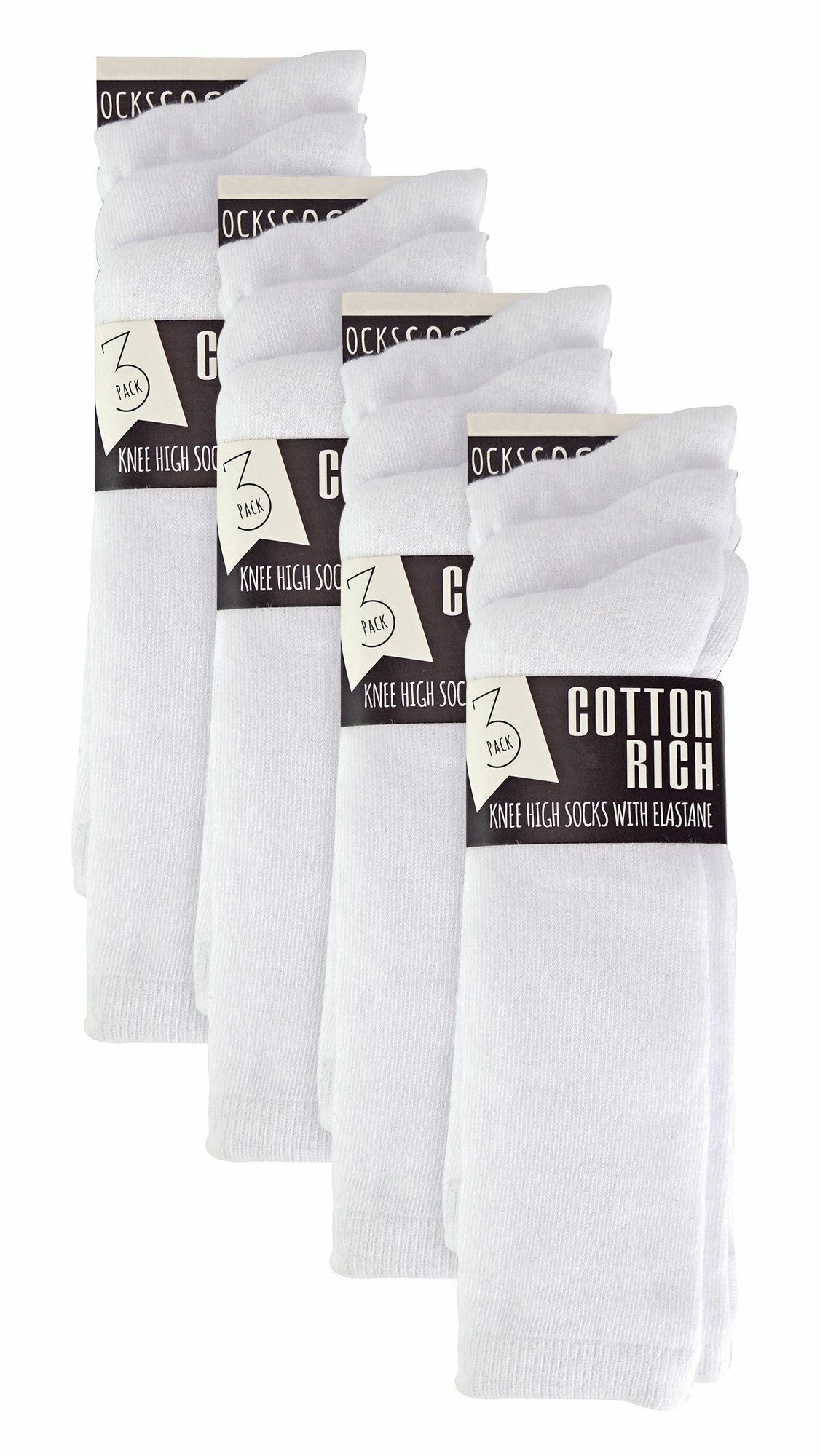 Sock Snob 12 Pair Multipack Girls Knee High Socks | Breathable Long Cotton School Socks | Color Option - Grey, Black, White, Blue - White - Image 2