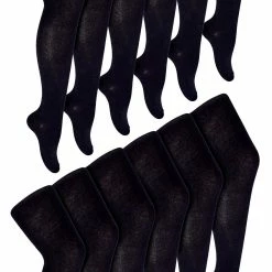 12 Pair Multipack Girls School Uniform Tights | Sock Snob | Soft & Comfy Plain Opaque Pantyhose Tights for Kids - Black