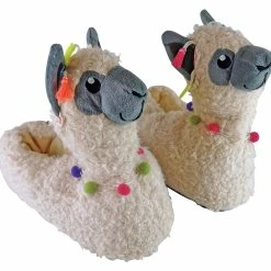 Sock Snob Ladies Llama Knitted Warm Novelty Fluffy Cream 3D House Slippers - Cream - Beige