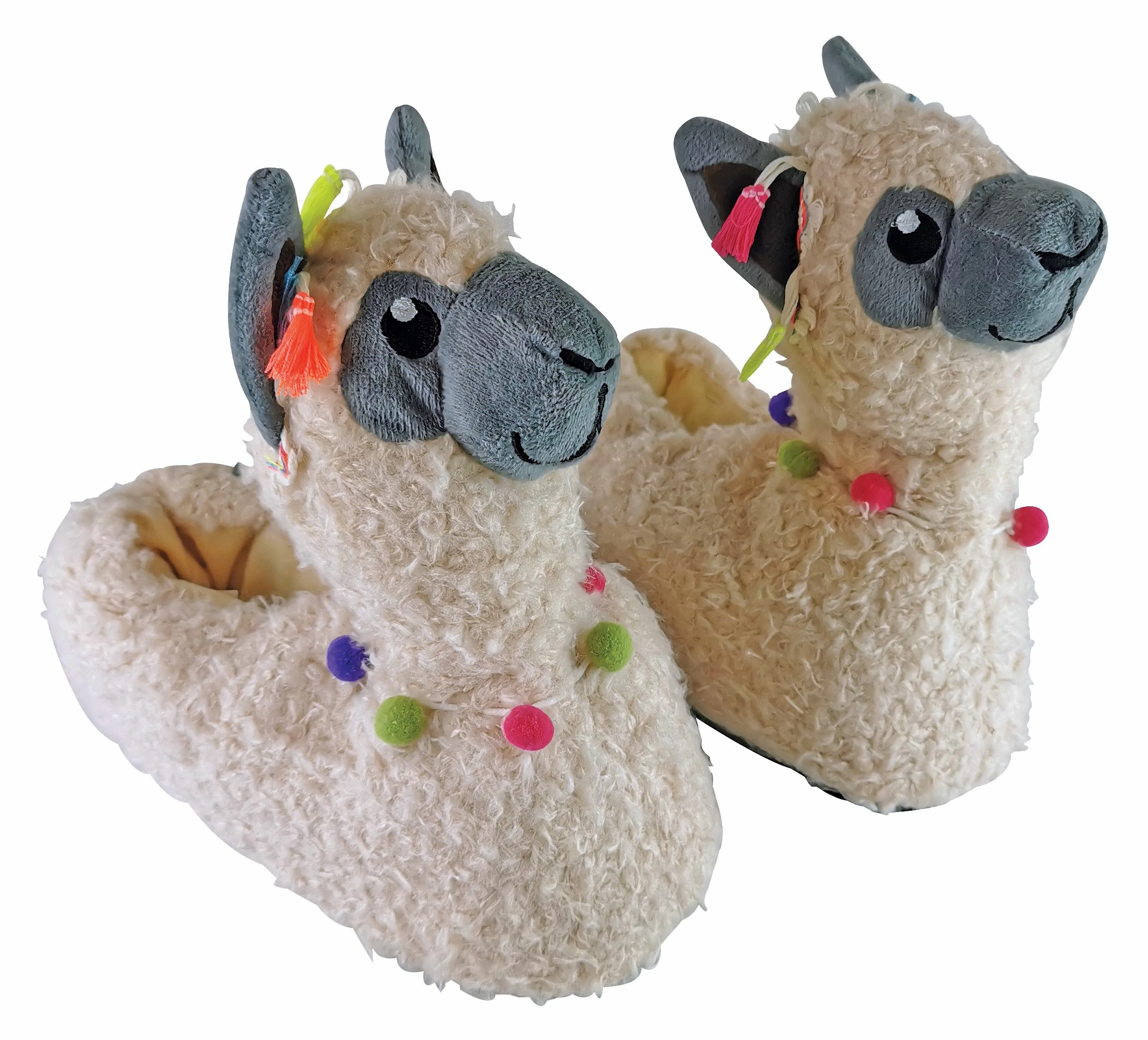 Sock Snob Ladies Llama Knitted Warm Novelty Fluffy Cream 3D House Slippers - Cream - Beige