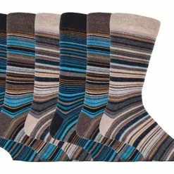 Sock Snob Men's 6 pack colourful striped patterned dress cotton socks in 7 styles - Stone