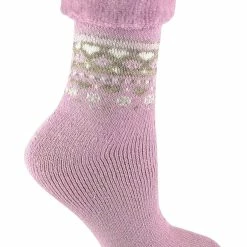 Sock Snob - Ladies Turn Over Top Warm Thermal Winter Nordic Bed Socks - Pink