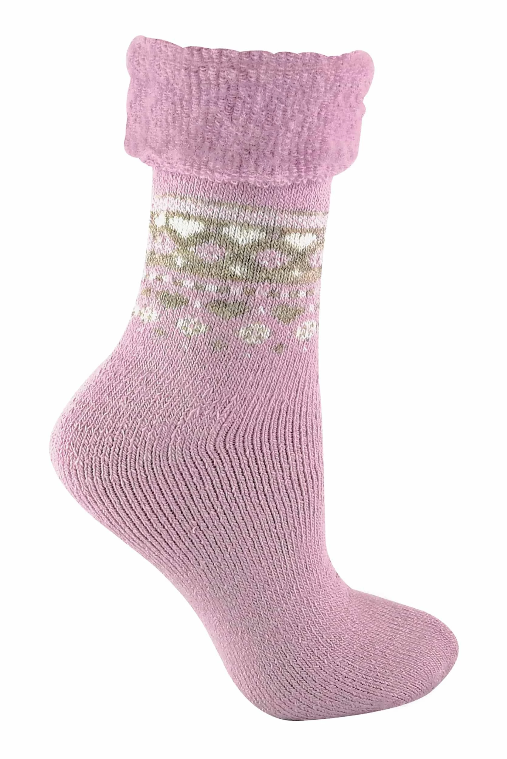 Sock Snob - Ladies Turn Over Top Warm Thermal Winter Nordic Bed Socks - Pink