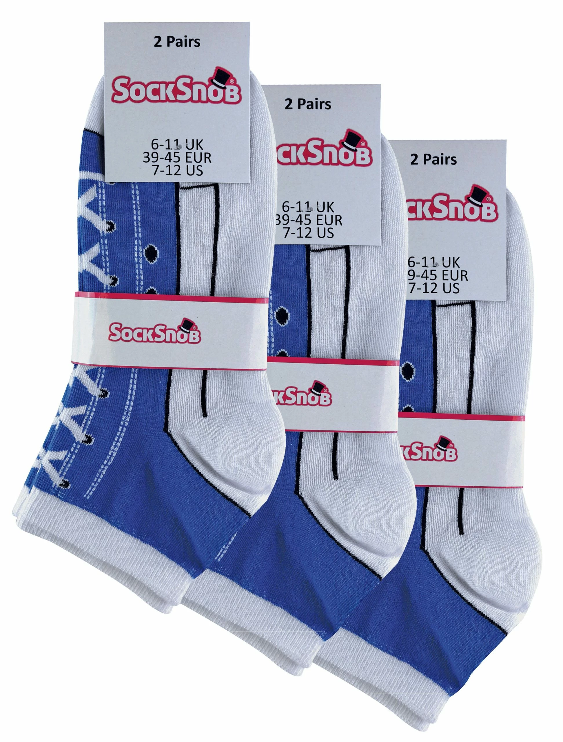 6 Pair Multipack Socks That Look Like Shoes | Sock Snob | Novelty Funny Lace Up Converse Socks - Blue - Image 2
