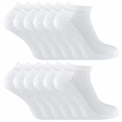 12 Pair Multipack Kids Bamboo Trainer Socks | Sock Snob | Black or White Low Cut Running Socks for Boys & Girls - White