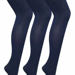 3 Pair Multipack Womens Coloured Opaque 80 Denier Tights | Sock Snob | Plain Block Colour Tights - Navy