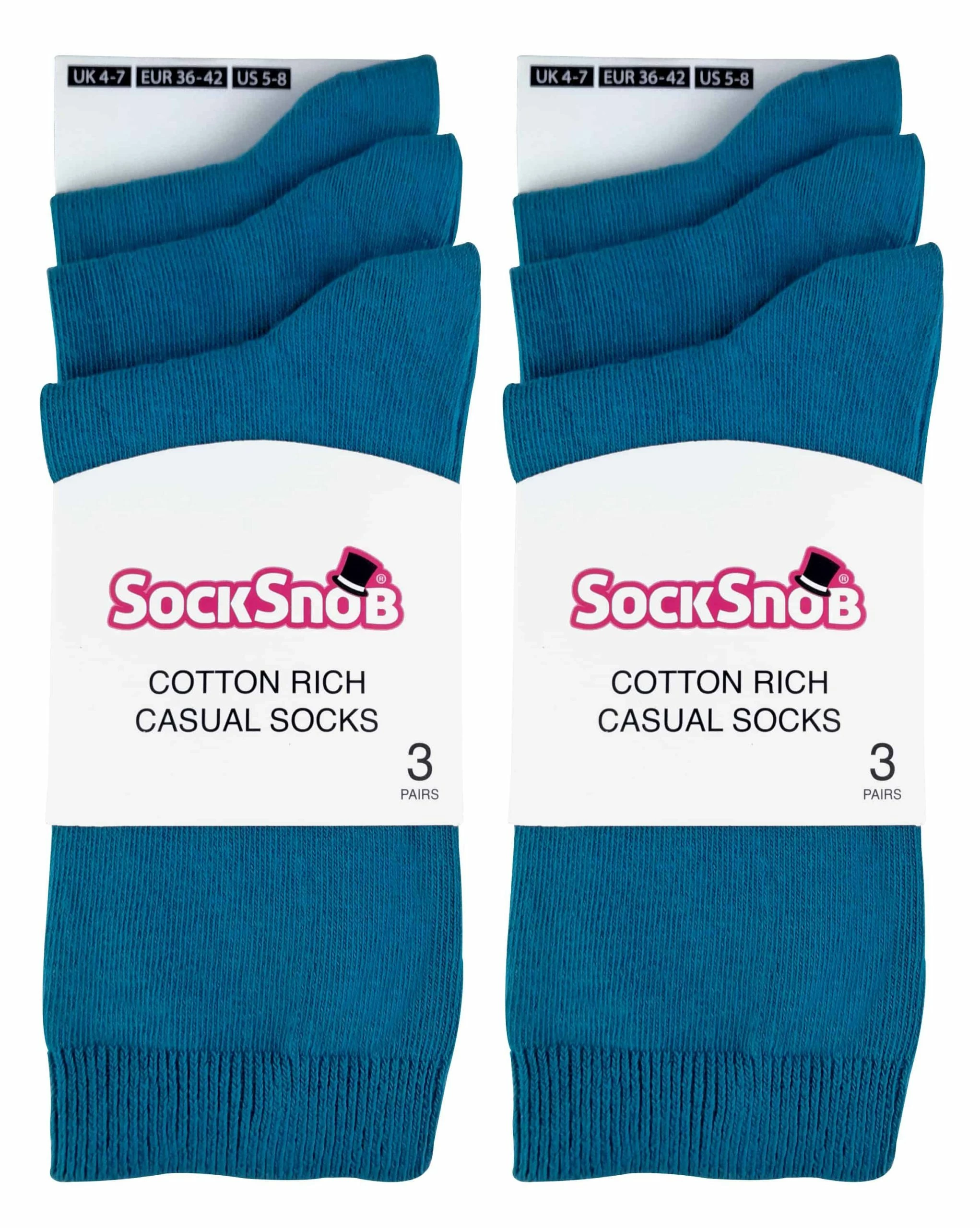 Sock Snob - 6 Pairs Ladies Plain Coloured Cotton Socks - Teal - Image 2
