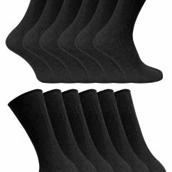 12 Pair Multipack Mens 100% Cotton Socks | Sock Snob | Ribbed Dress Socks - Black