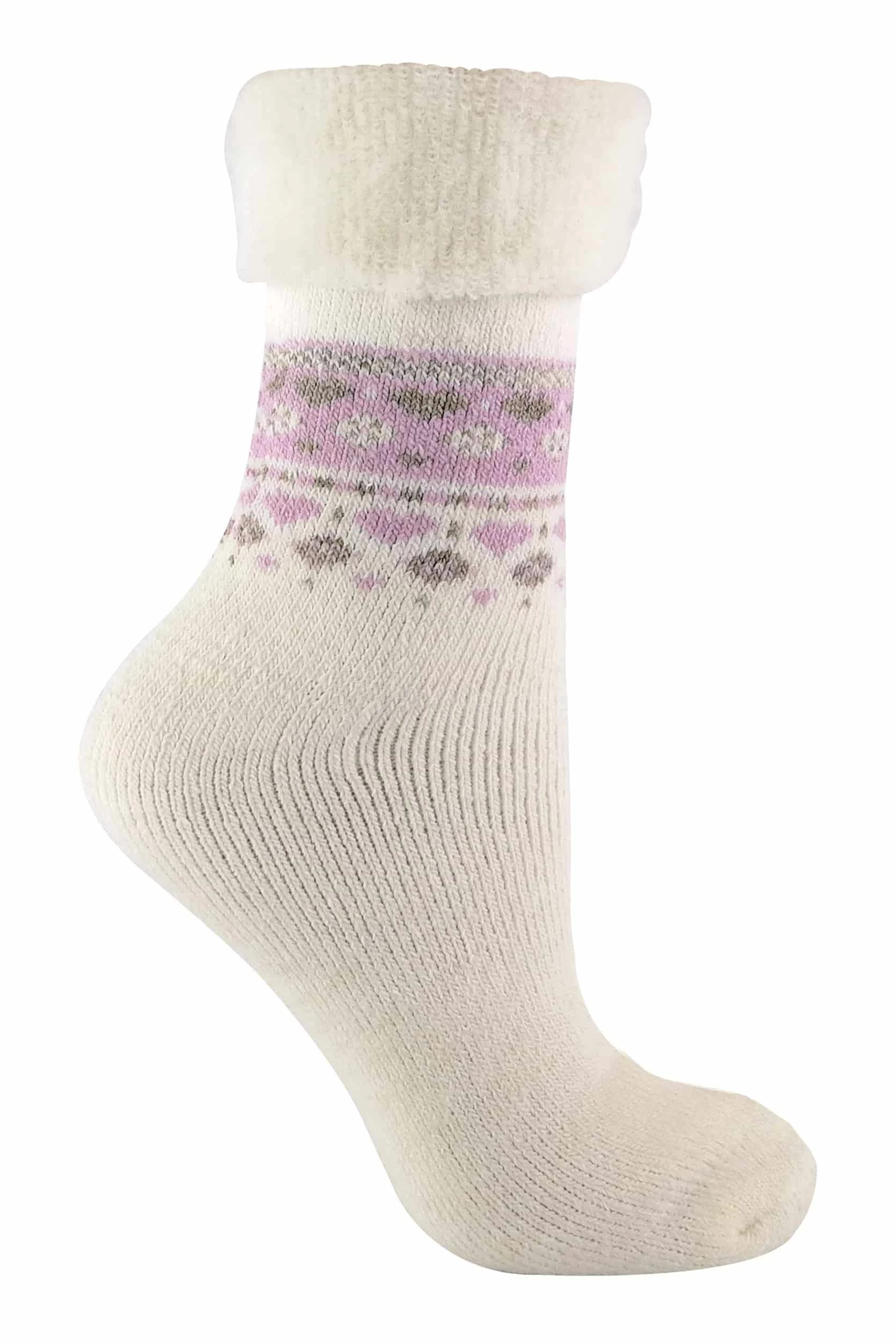 Sock Snob - Ladies Turn Over Top Warm Thermal Winter Nordic Bed Socks - Cream