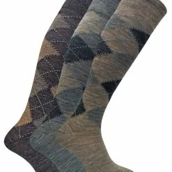 Sock Snob 3 Pairs Men's Extra Long Knee High Argyle Lambs Wool Dress Socks - Brown