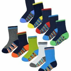 Non-Slip Baby Boy Socks | 10 Pair Pack | Sock Snob | Soft Cotton Socks with Star Grippers - Style 1 - Multicolour