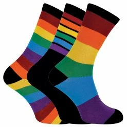 Sock Snob 3 Pairs Men's Ladies Bright Patterned Striped Cotton Rainbow Socks - Multicolour