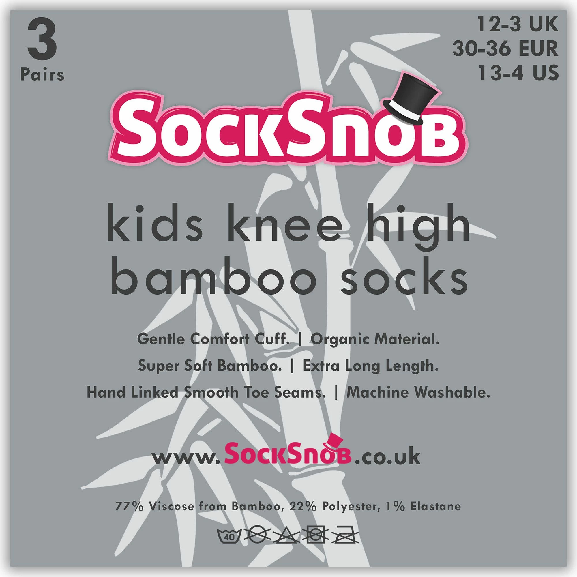 3 Pair Multipack Girls Knee High Bamboo Socks | Sock Snob | Plain Long School Socks for Kids - Dark Grey - Image 2