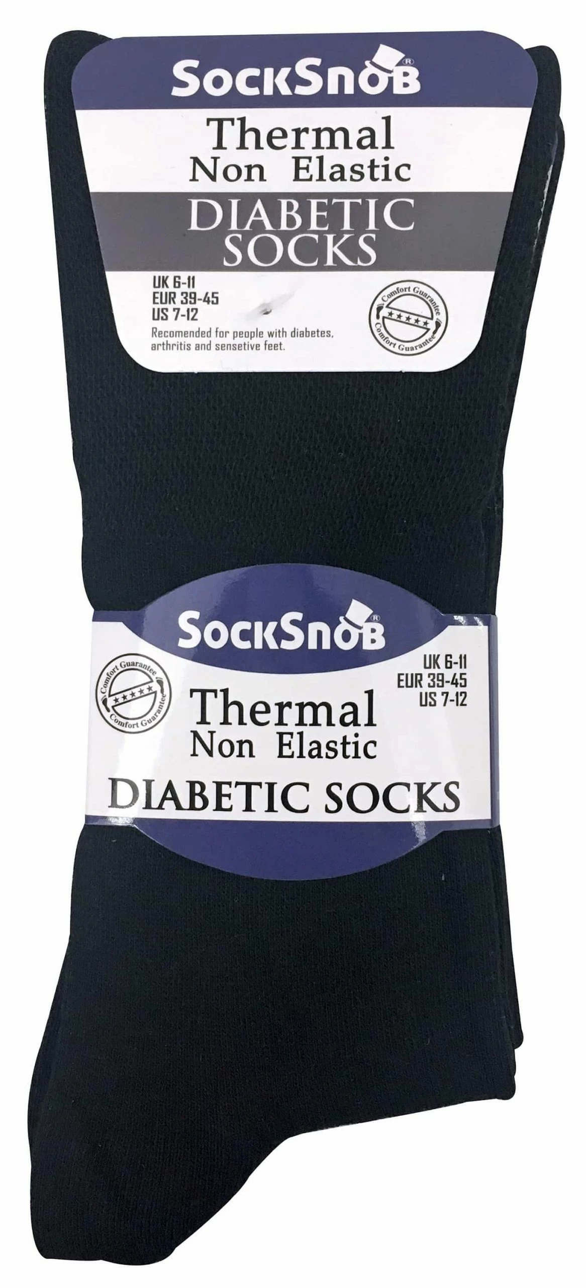 Sock Snob 3 Pack Men's Non Elastic Thermal Diabetic Socks for Poor Circulation - Black - Image 2
