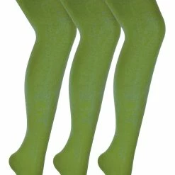 3 Pair Multipack Womens Coloured Opaque 80 Denier Tights | Sock Snob | Plain Block Colour Tights - Khaki - Green