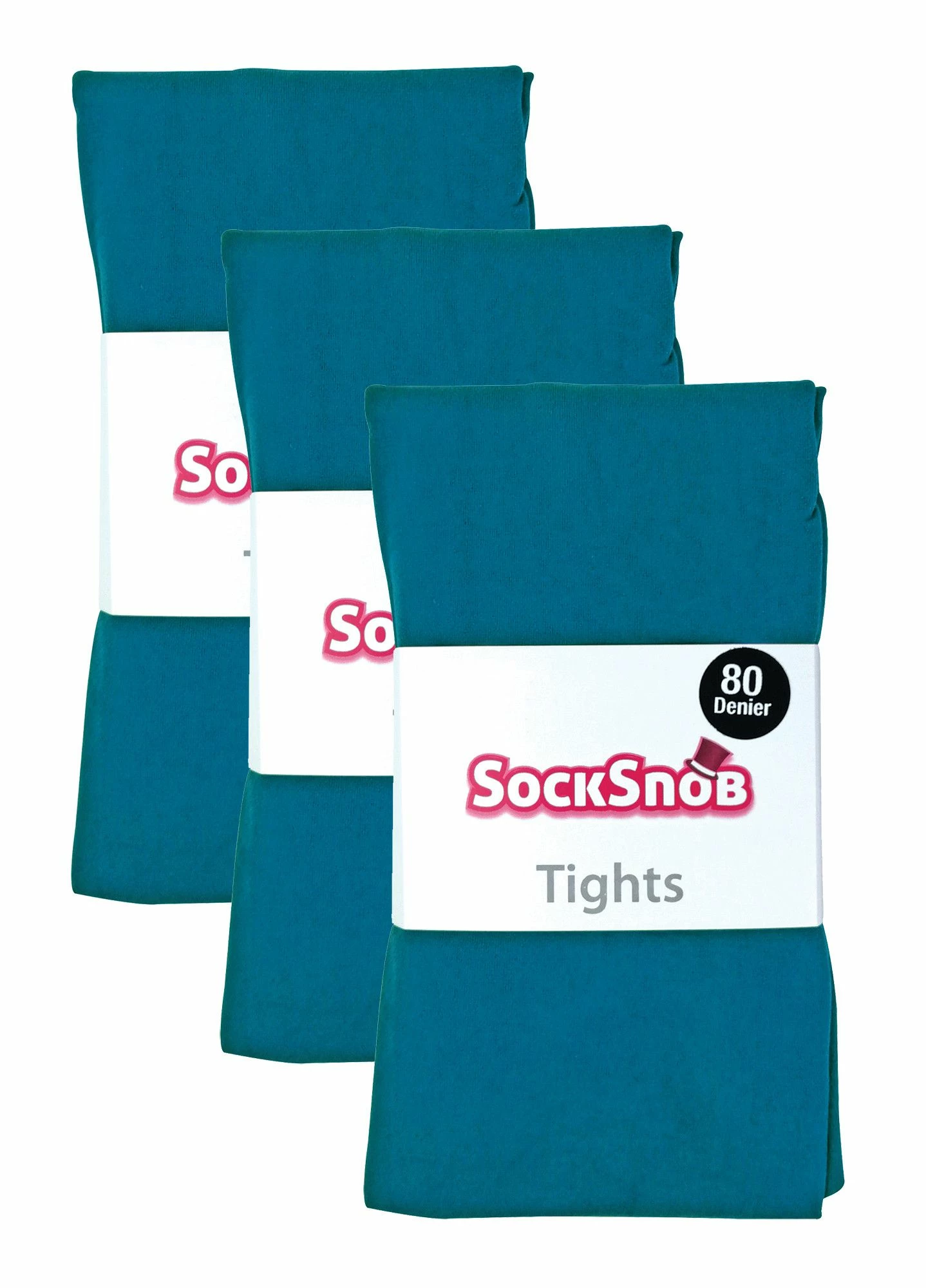 3 Pair Multipack Womens Coloured Opaque 80 Denier Tights | Sock Snob | Plain Block Colour Tights - Teal - Blue - Image 2