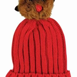 Sock Snob Women's Christmas Beanie Hat with Rudolf Pom Pom Bobble - Red
