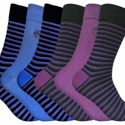 Sock Snob 6 Pairs Men's Striped Bamboo Dress Socks - Blue