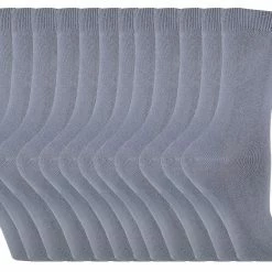 Womens Plain Cotton Rich Socks | 12 Pair Multipack | Sock Snob | Thin Comfy Colourful Crew Ankle Socks for Ladies - Grey