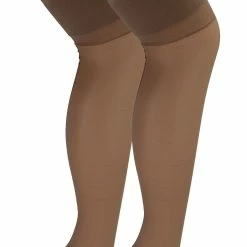 2 Pair Multipack Women's Seamed Stockings with Lace Top | Sock Snob | Ladies Thigh High Stockings - Nude / Nude - Beige